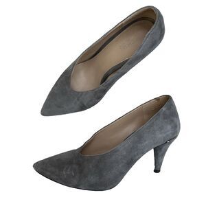 Michael Kors Lizzy Gray Suede Pumps Pointed Toe V Cut Heels Sz 5 Office Career